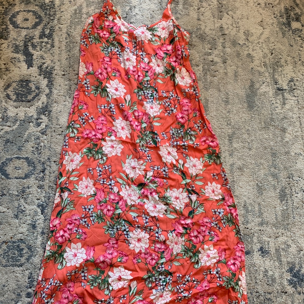 Coral flower midi dress